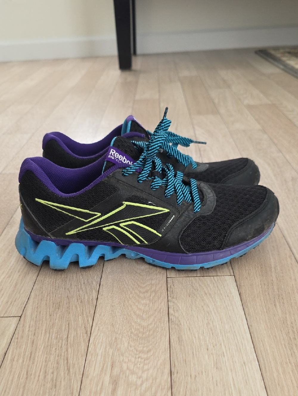 Reebok Black Sneakers with Neon Yellow, Teal & Purple Accents